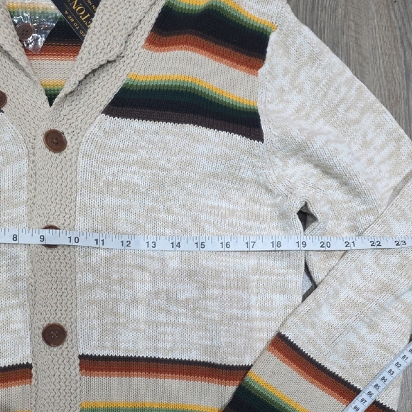 Pendleton Beige 100% Cotton Cardigan with Multicolor Stripes - Picture 3 of 5